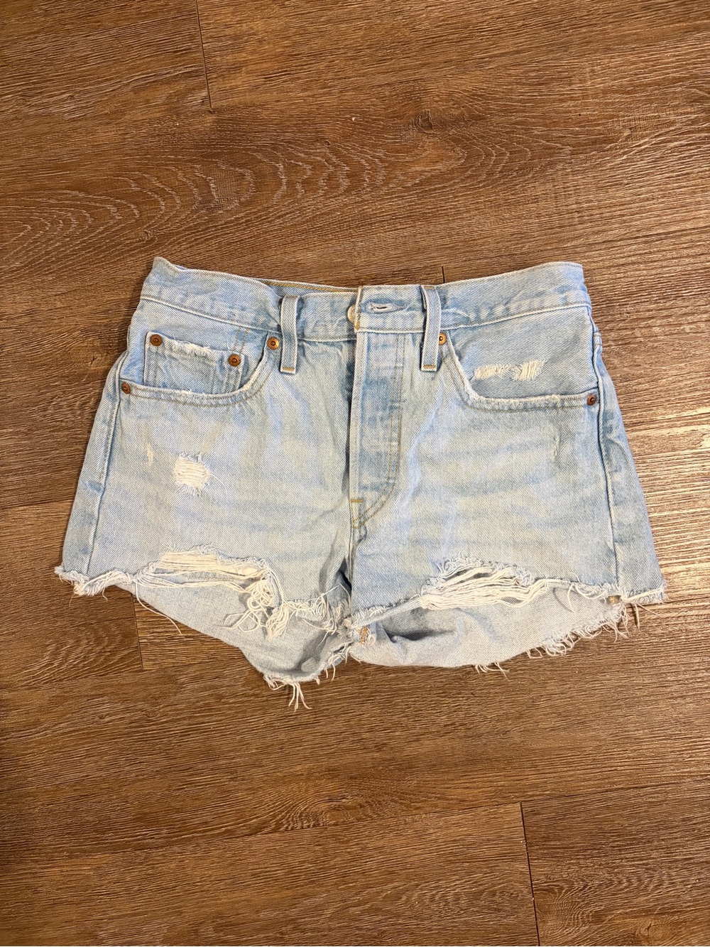 Levi's Light Blue Distressed Denim Shorts